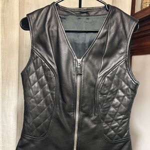 Women's Black Quilted Leather Vest